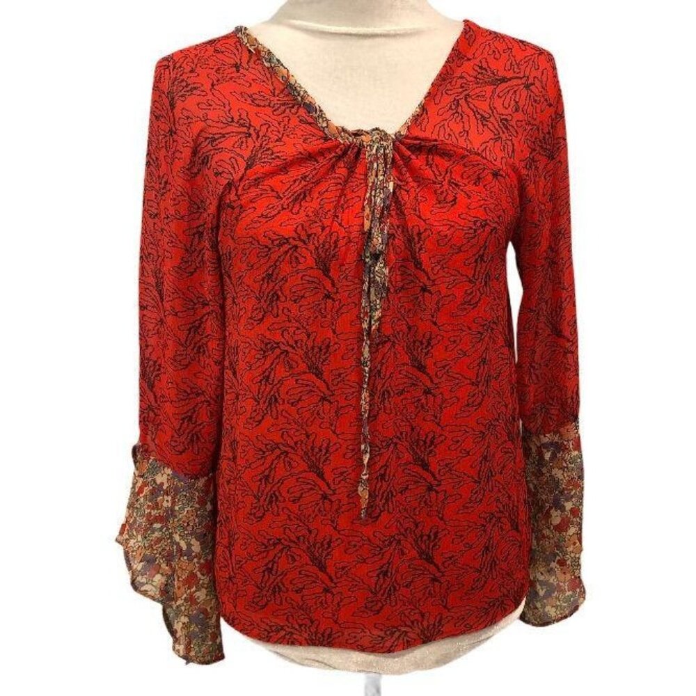 Patterson Bell Sleeve Top Red Black Floral Small